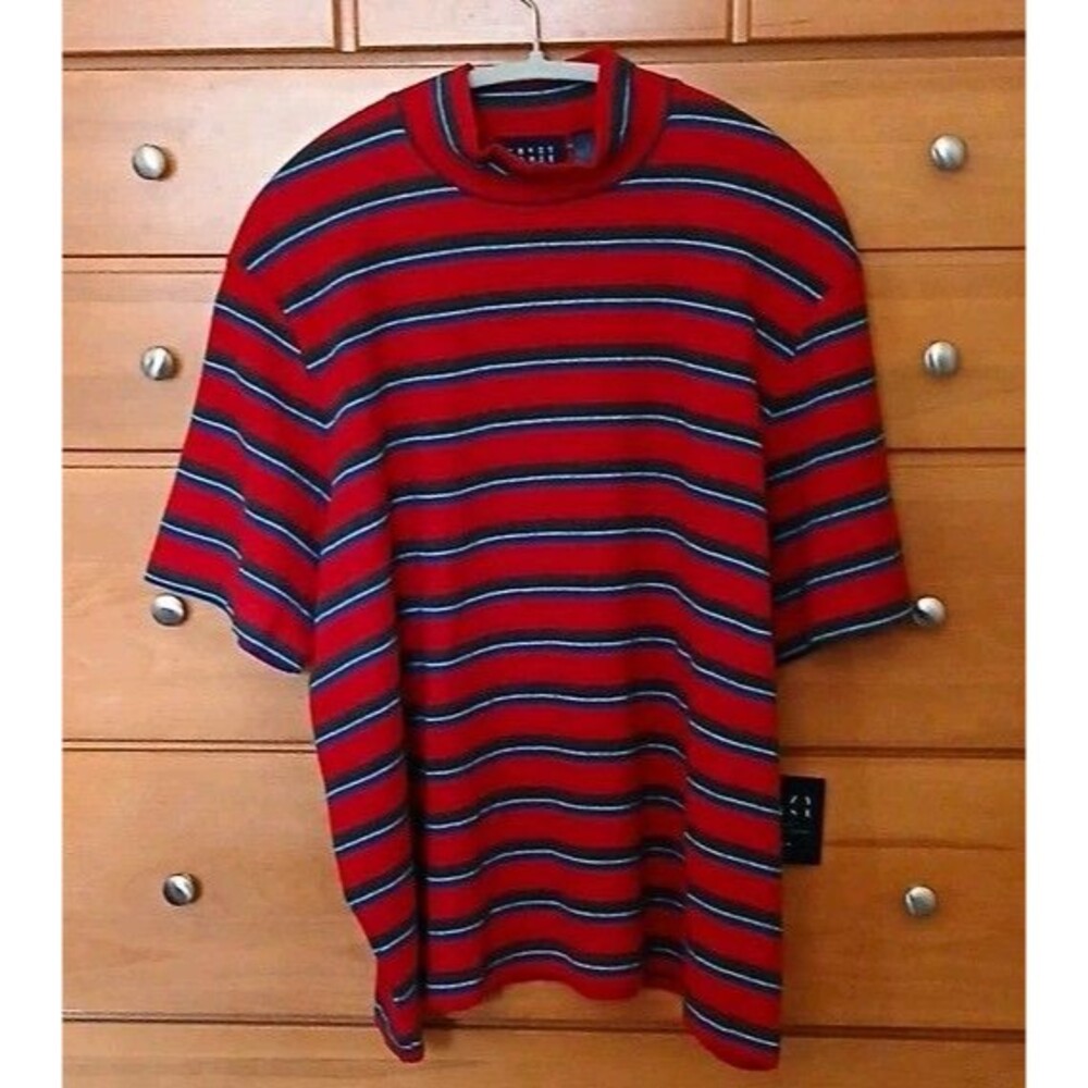 NWT Crazy Horse Women 3/22W Striped Knit Mock Neck Short Sleeve Stretch Top